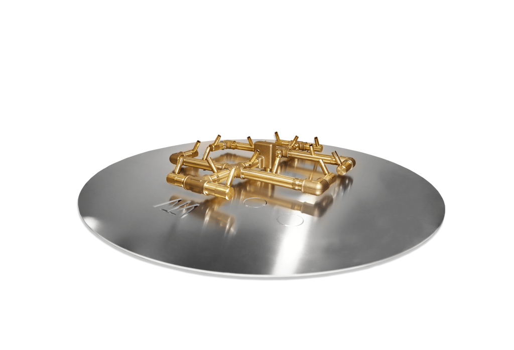 CFB180 CROSSFIRE® brass burner on 29" circular aluminum plate for paver fire pit kit