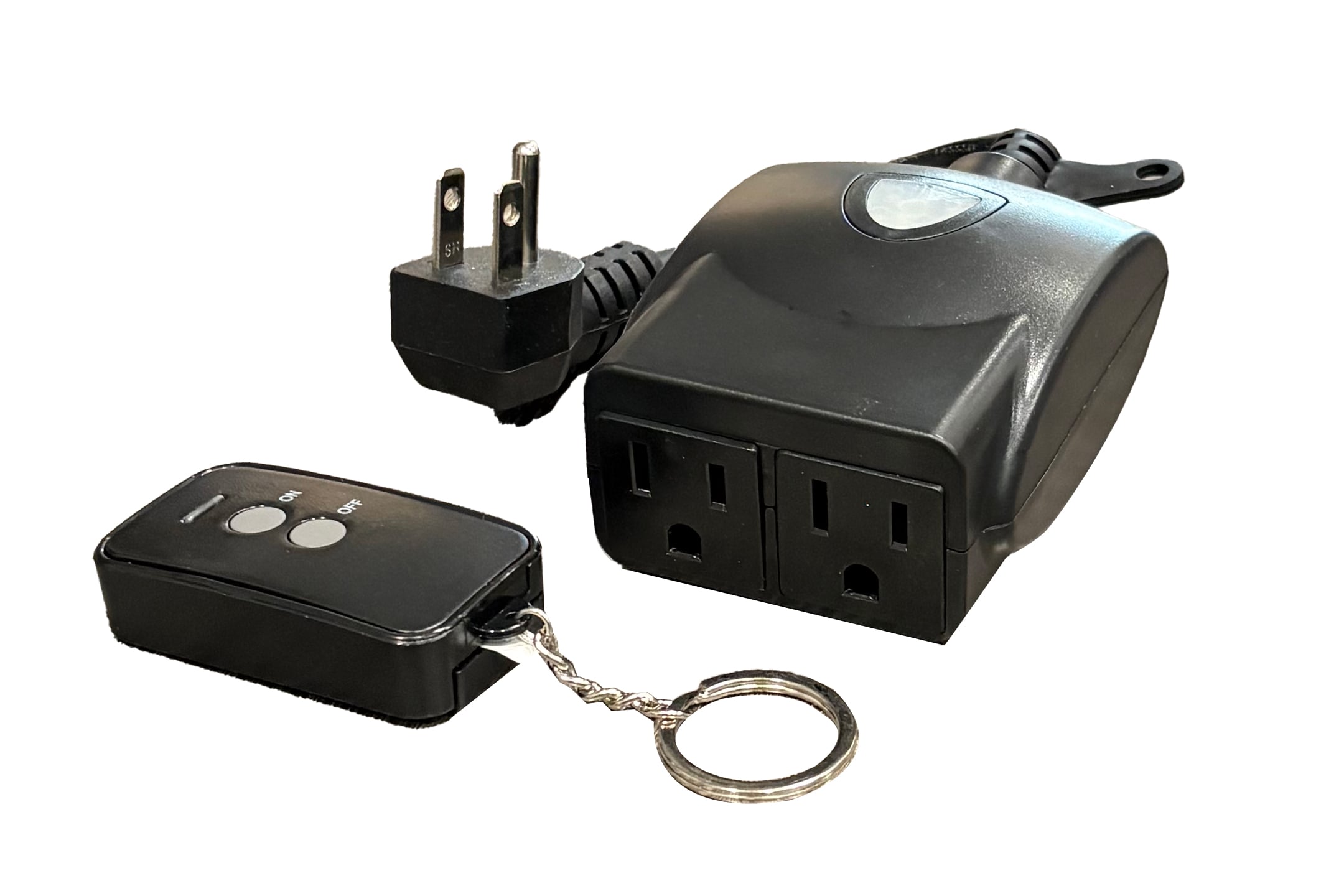 Wireless remote control outlet adapter with keychain remote for fire feature ignition system